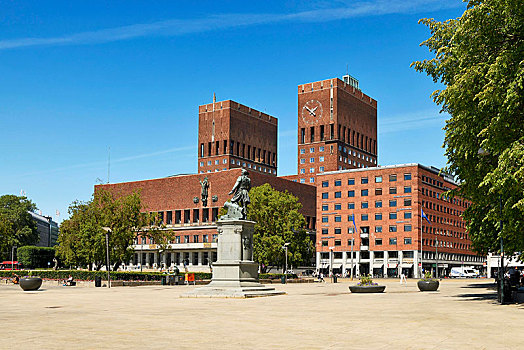 市政厅,广场,正面,奥斯陆,挪威,欧洲