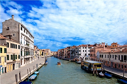 特色,市景,运河,船,房子,威尼斯,意大利