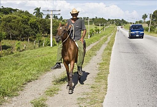 骑手,侧面,道路,省,古巴,拉丁美洲