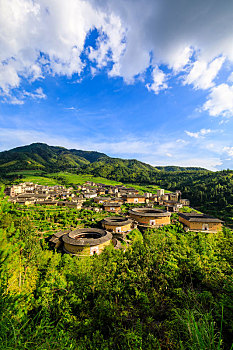 中国福建初溪客家土楼群全景