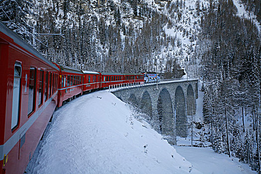 风景,高架桥,雪,冬天,铁路,瑞士,欧洲