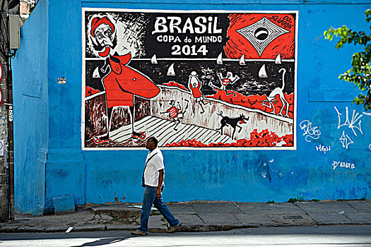 里约热内卢,巴西,世界杯,涂绘,墙壁,未知,艺术家,南美