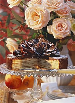 树蛋糕,糕饼,装饰,巧克力,块,切削