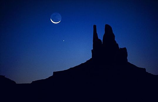 月亮,金星,上升,上方,连指手套,一个,著名,岩石构造,纪念碑谷