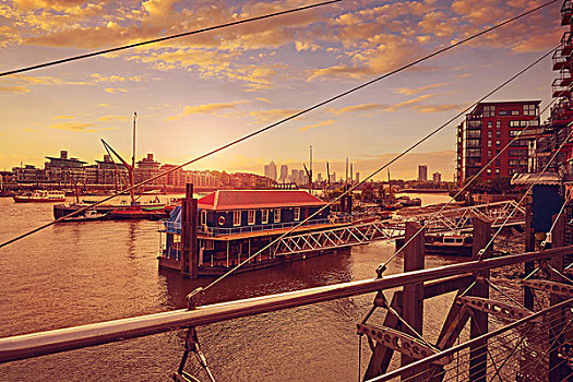伦敦,泰晤士河,船,日落,英格兰