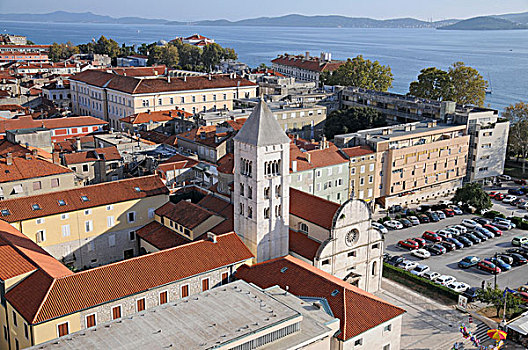 历史,城镇,中心,远眺,扎达尔,钟楼,技术研究组,克罗地亚,欧洲