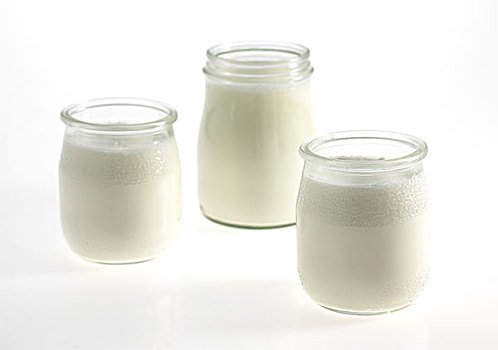 玻璃,天然酸奶,白色背景