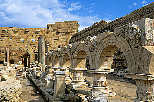 利比亚,靠近,的黎波里,莱普蒂斯马格纳,古罗马广场,拱,美杜沙,头部