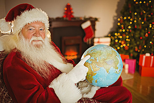 微笑,圣诞老人,指向,手指,地球