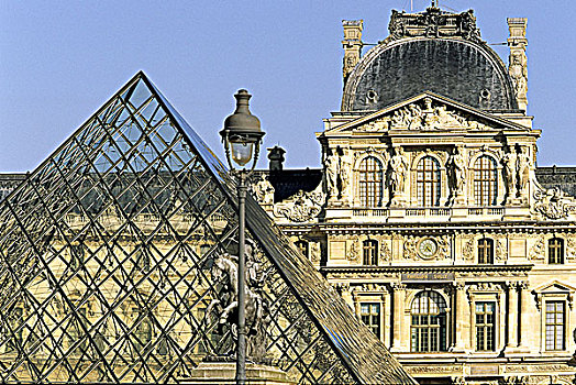 法国,巴黎,卢浮宫金字塔,正面,翼