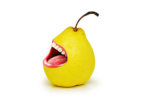 黄色,梨,张嘴,白色背景