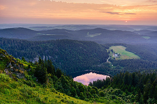 风景,山,湖,日出,黑森林,巴登符腾堡,德国,欧洲