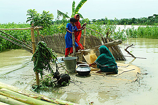 家庭,稻米,只有,干燥,地点,正面,房子,孟加拉,七月,2004年