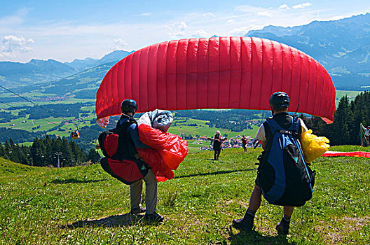 滑翔伞运动者,旁侧,线缆,巴伐利亚,德国,欧洲