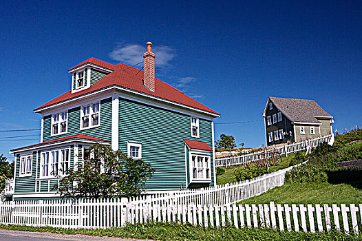 房子,白色,栅栏,城镇,湾,发现,小路,纽芬兰,拉布拉多犬,加拿大