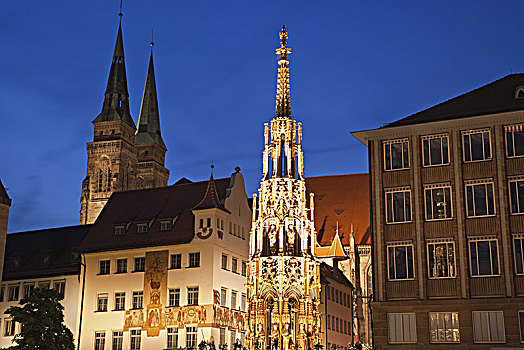 美好,中央市场,塔,教堂,块,中心,弗兰克尼亚,纽伦堡,巴伐利亚,德国南部,德国