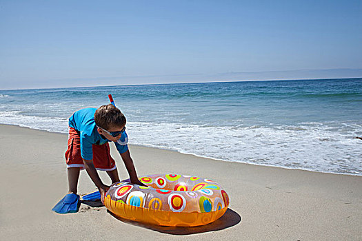 男孩,推,橡皮圈,海滩