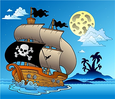海盗,帆船,岛屿,剪影