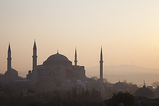 博物馆,日出,圣索菲亚教堂,伊斯坦布尔,土耳其