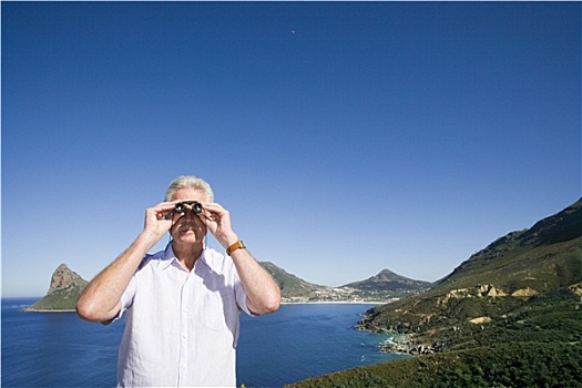 南非,开普敦,老人,看穿,双筒望远镜,海洋