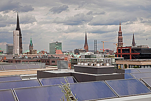 城市,风景,太阳,植物,屋顶,汉堡市,德国,欧洲