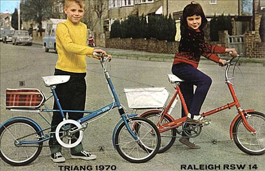 孩子,自行车,街道,60年代