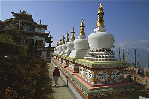 喇嘛寺,游客,纪念碑,锡金,喜马拉雅山,印度