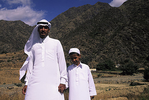 沙特阿拉伯,靠近,旱谷,父子
