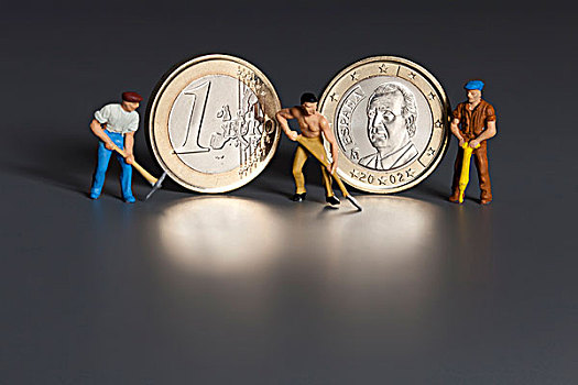西班牙,欧元,硬币,微型,工作,象征,图像,市场,债务,薪水,养老金
