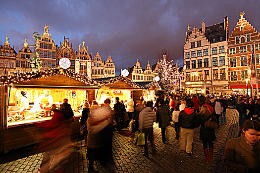 圣诞市场,市政厅,大广场,围绕,老,行会,房子,历史,中心,安特卫普,佛兰德斯,比利时,欧洲