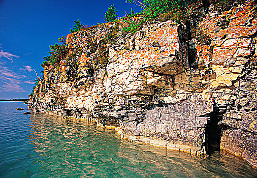 石灰石,悬崖,小,湖,曼尼托巴,加拿大