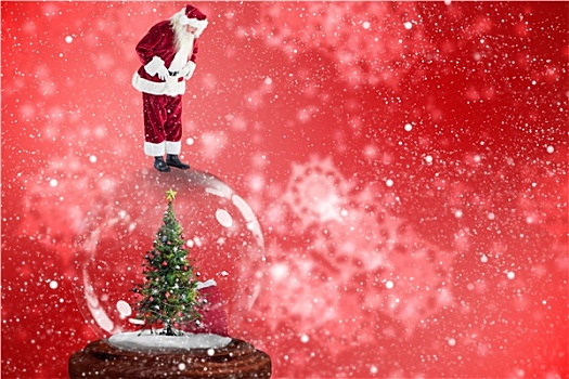 合成效果,图像,圣诞老人,站立,雪景球