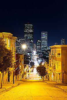 夜景,城市道路,旧金山