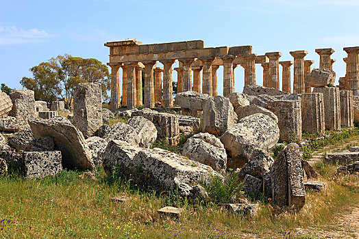 柱子,残留,庙宇,遗迹,塞利农特,西西里,意大利,欧洲