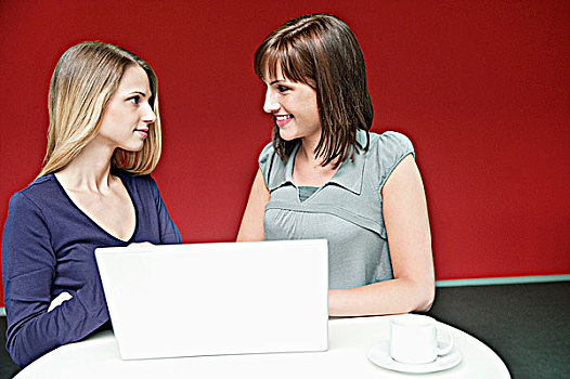 两个,职业女性,笔记本电脑,办公室