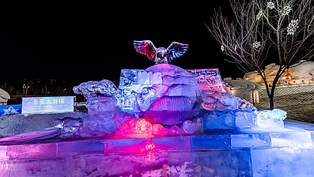 中国长春世界雕塑公园冰雪乐园夜景