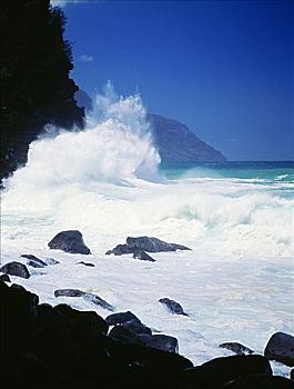 夏威夷,考艾岛,纳帕利海岸,汹涌,猛烈,海洋