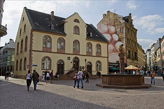 老市政厅,市场,喷泉,威斯巴登,黑森州,德国