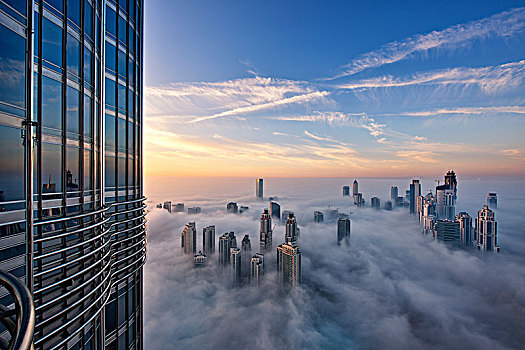 城市,光亮,摩天大楼,高处,云,迪拜,阿联酋