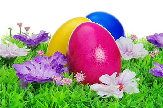 复活节彩蛋,花,草地