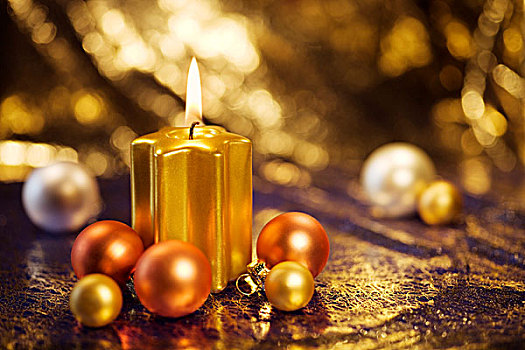 圣诞装饰,燃烧,金色,蜡烛
