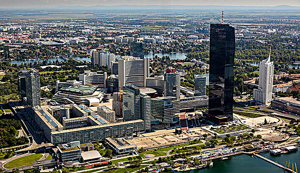 航拍,科技,大门,维也纳,商务,摩天大楼,靠近,多瑙河,奥地利,中心