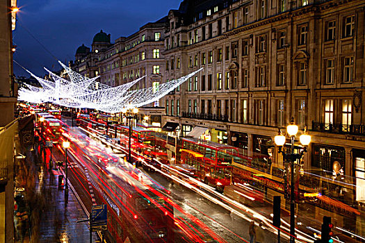 英国,伦敦,街道,圣诞灯光,巴士