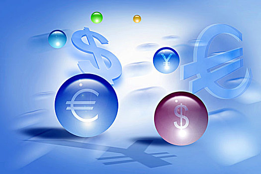 水晶球,货币,标识,欧元,美元,日元,插画
