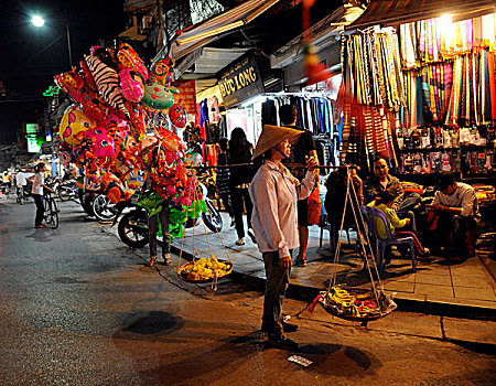 街道,场景,夜晚,河内,北越,越南,东南亚,亚洲