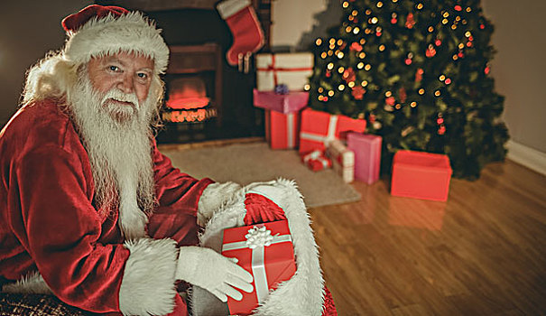 愉悦,圣诞老人,圣诞袜,礼物,在家,客厅