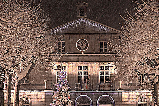 法国,布列塔尼半岛,圣诞树,市政厅