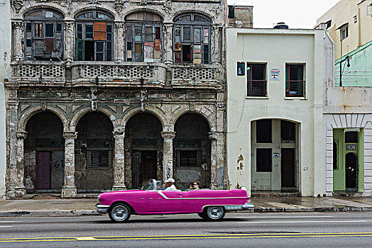 古巴,哈瓦那,马雷贡,建筑,荒废,老爷车