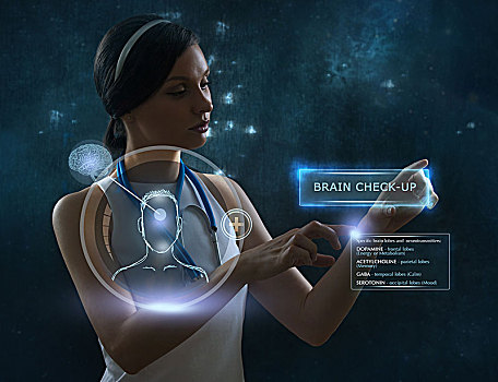 女医生,检查,人脑,未来,电脑技术