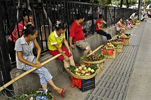 旧城,街景,街头交易,水果,上海,中国,亚洲